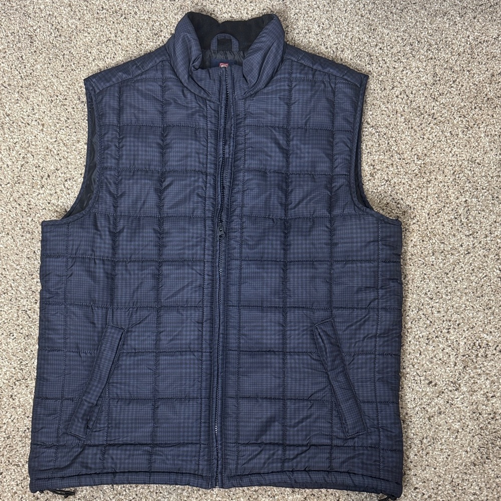 Chaps Dark Blue Quilted Plaid Puffer Vest